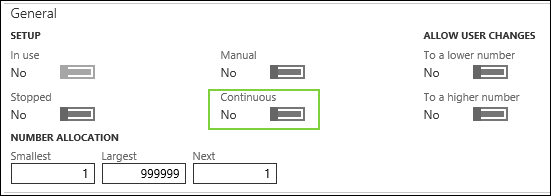 Set up number sequence as non-continuous